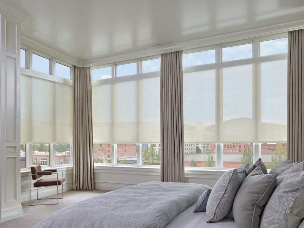 Hunter Douglas Roller Solar Shades with Custom Curtains