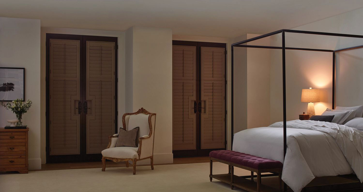 Hunter Douglas Heritance Hardwood Shutters with Custom side panel drapery