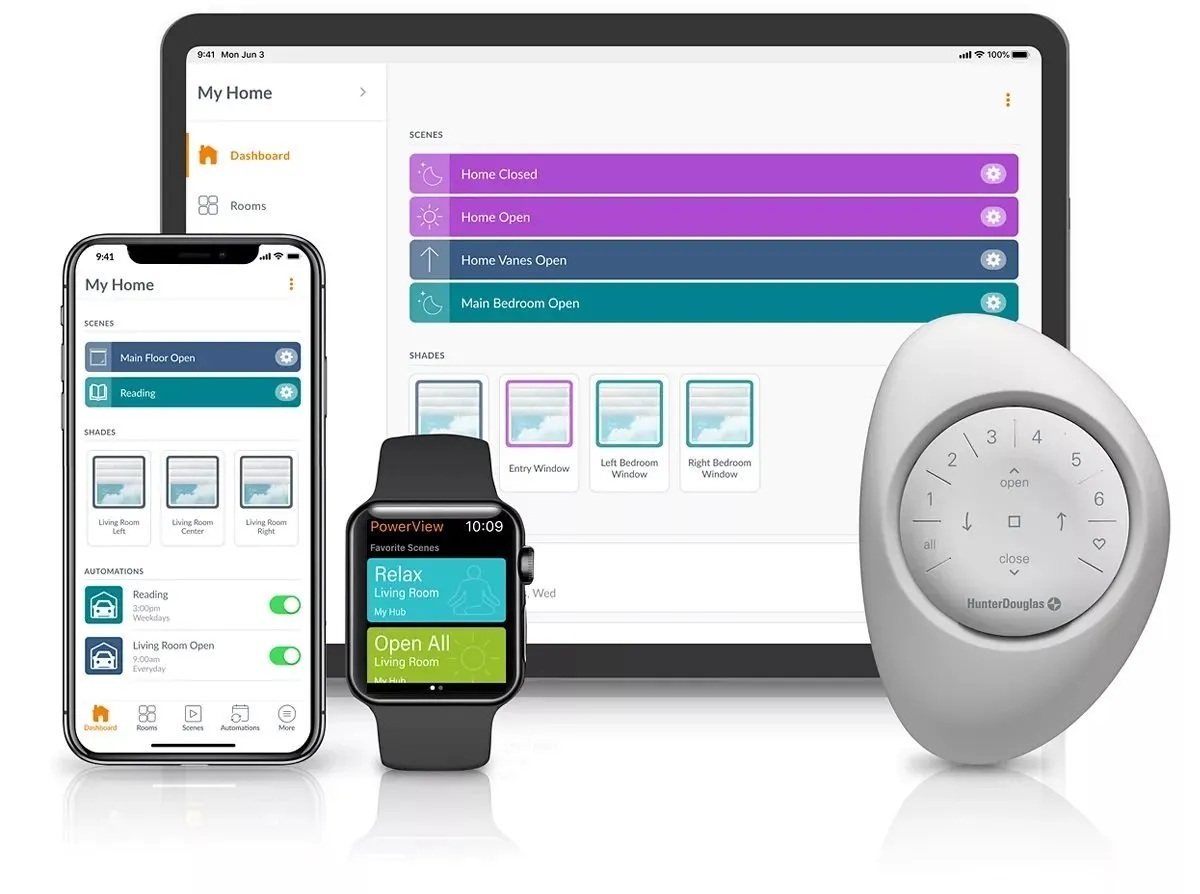 Hunter Douglas Powerview Motorized options - remote, wall switch, tablet, phone app