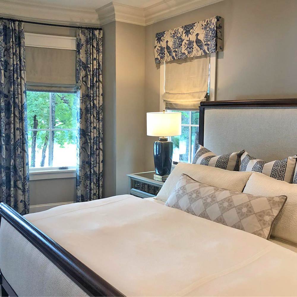 Top treatment valance with roman shades